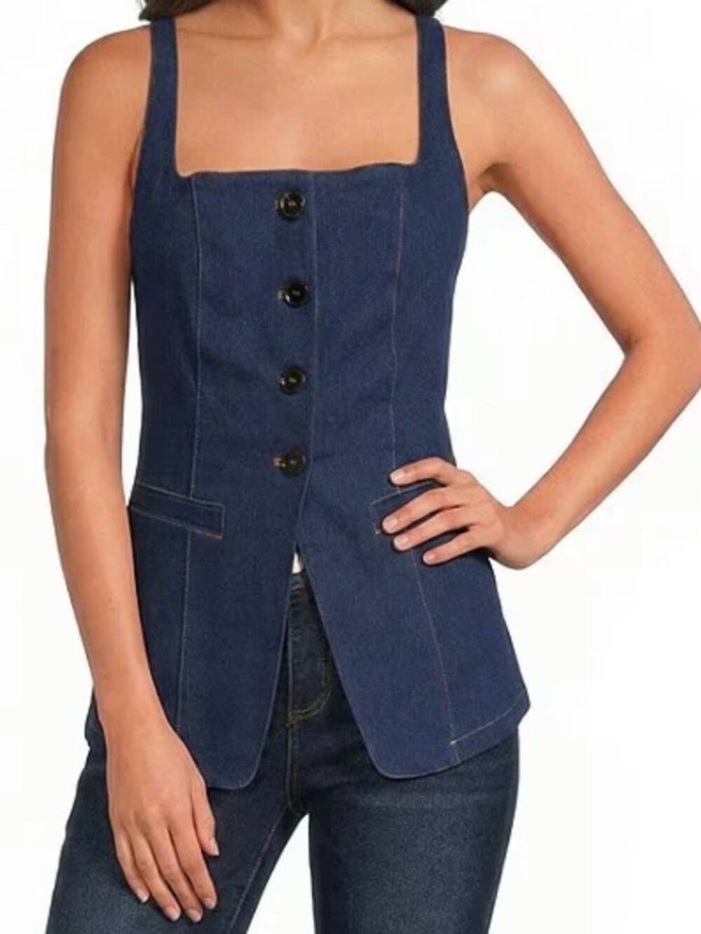 LUCY PARIS Size LP Dark Wash Blue Denim Maevie Vest Top NWT